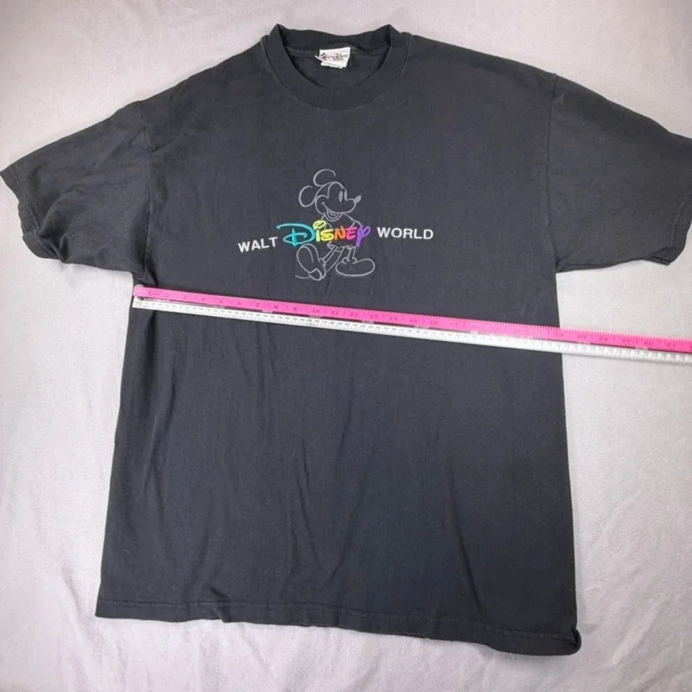 Vintage Walt Disney World Mickey Mouse T XL Faded Black Made in USA Rainbow Logo